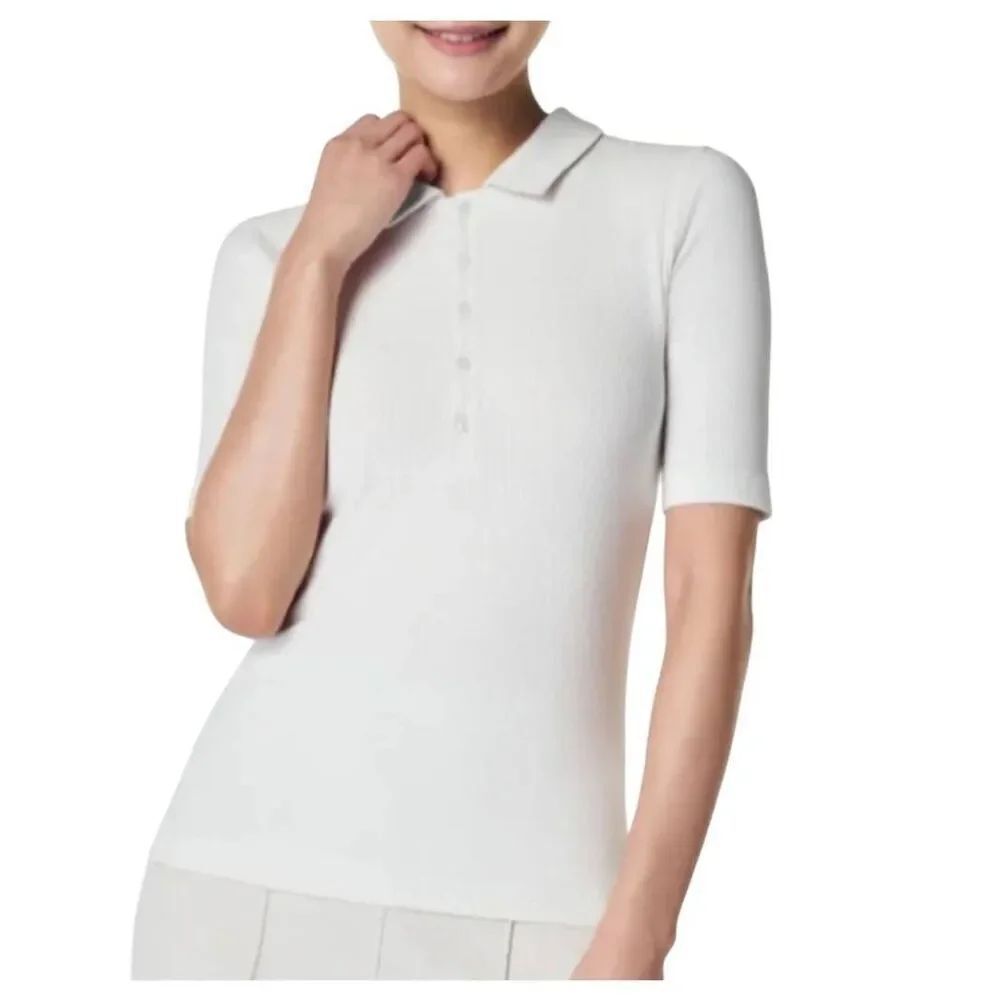 Spanx ribbed polo top In powder sz 3X